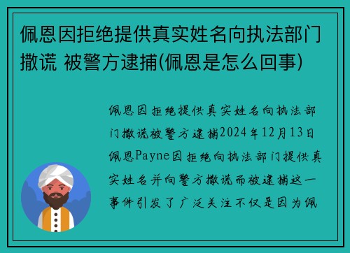 佩恩因拒绝提供真实姓名向执法部门撒谎 被警方逮捕(佩恩是怎么回事)